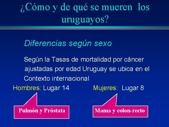 ¿Cómo y de qué se mueren los uruguayos? Diferencias según sexo Según la Tasas