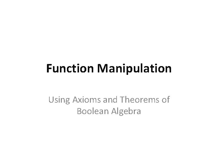 Function Manipulation Using Axioms and Theorems of Boolean Algebra 