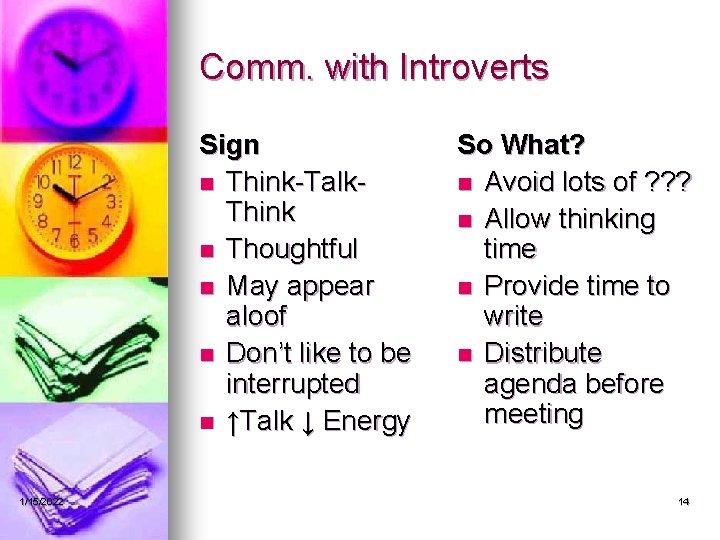 Comm. with Introverts Sign n Think-Talk. Think n Thoughtful n May appear aloof n