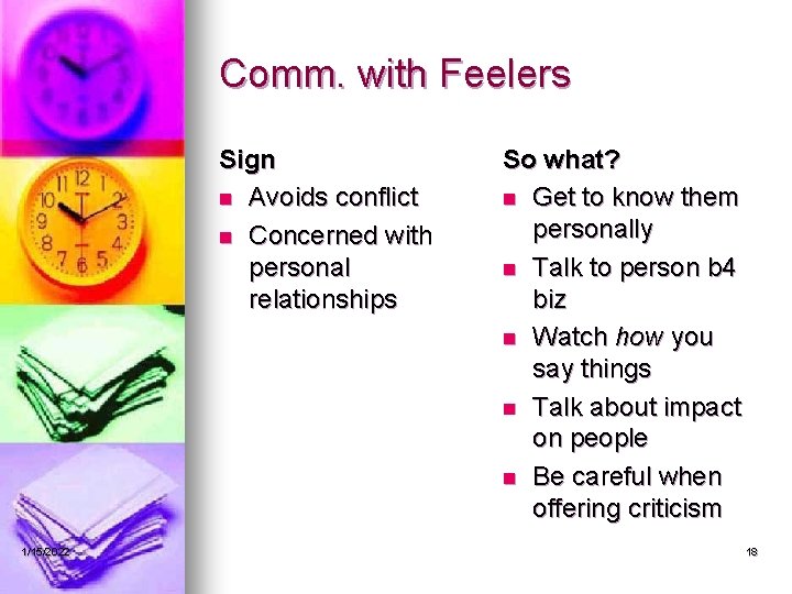 Comm. with Feelers Sign n Avoids conflict n Concerned with personal relationships 1/15/2022 So
