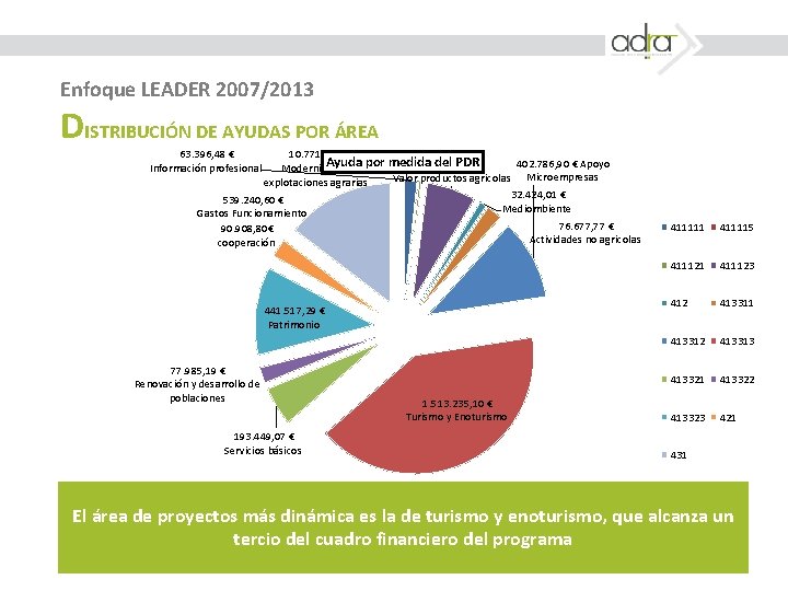 Enfoque LEADER 2007/2013 DISTRIBUCIÓN DE AYUDAS POR ÁREA 63. 396, 48 € Información profesional