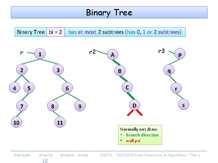Binary Tree bi = 2 has at most 2 subtrees (has 0, 1 or