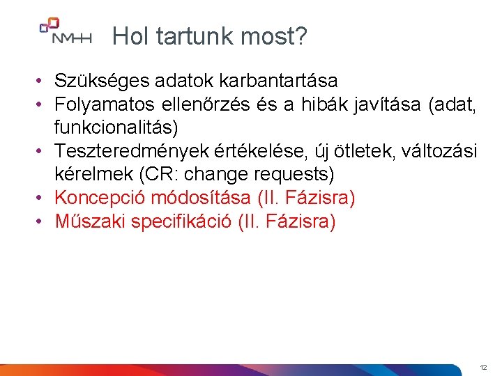 Hol tartunk most? • Szükséges adatok karbantartása • Folyamatos ellenőrzés és a hibák javítása