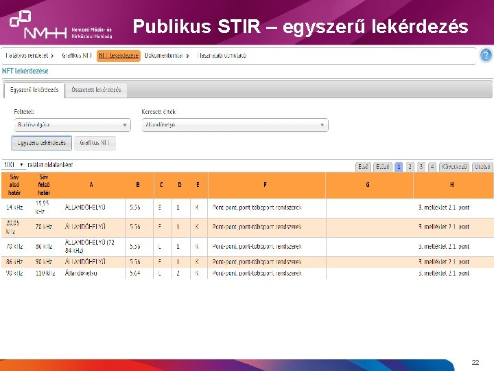 Publikus STIR – egyszerű lekérdezés 22 