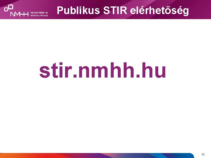 Publikus STIR elérhetőség stir. nmhh. hu 32 