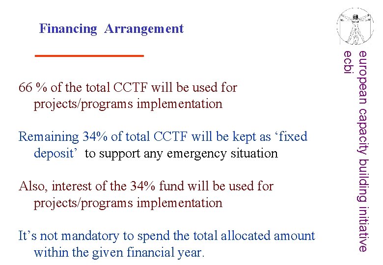 Financing Arrangement Remaining 34% of total CCTF will be kept as ‘fixed deposit’ to