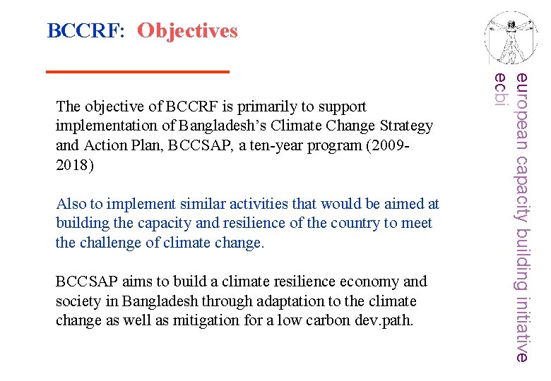 BCCRF: Objectives Also to implement similar activities that would be aimed at building the