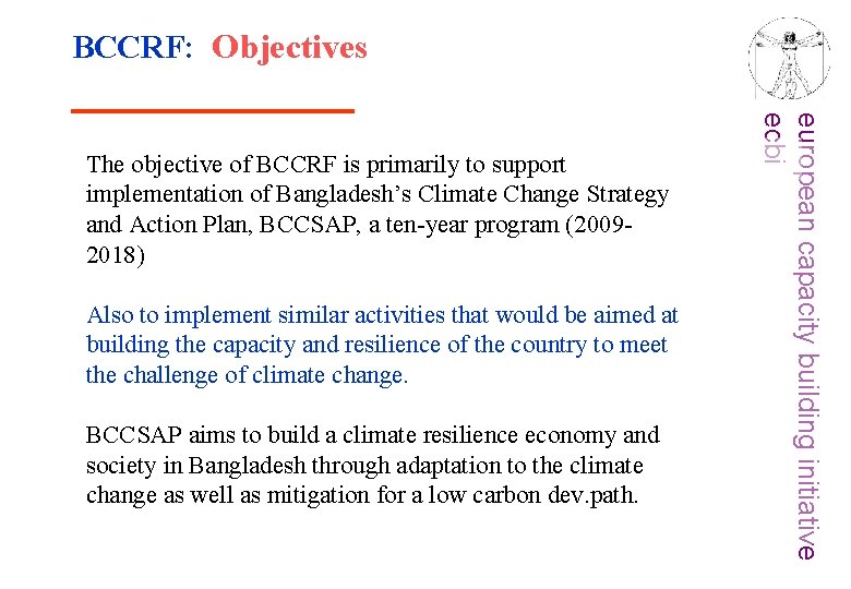 BCCRF: Objectives Also to implement similar activities that would be aimed at building the BCCRF: Objectives Also to implement similar activities that would be aimed at building the