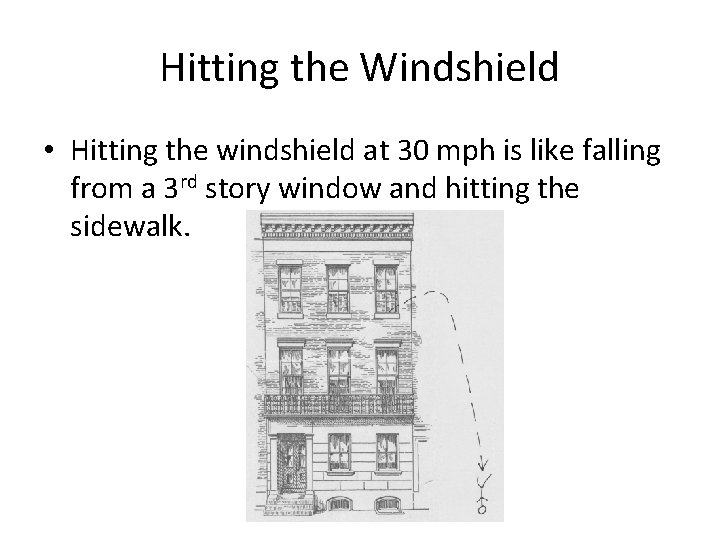 Hitting the Windshield • Hitting the windshield at 30 mph is like falling from