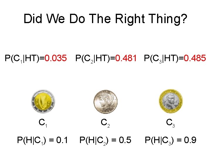 Did We Do The Right Thing? P(C 1|HT)=0. 035 P(C 2|HT)=0. 481 P(C 3|HT)=0.