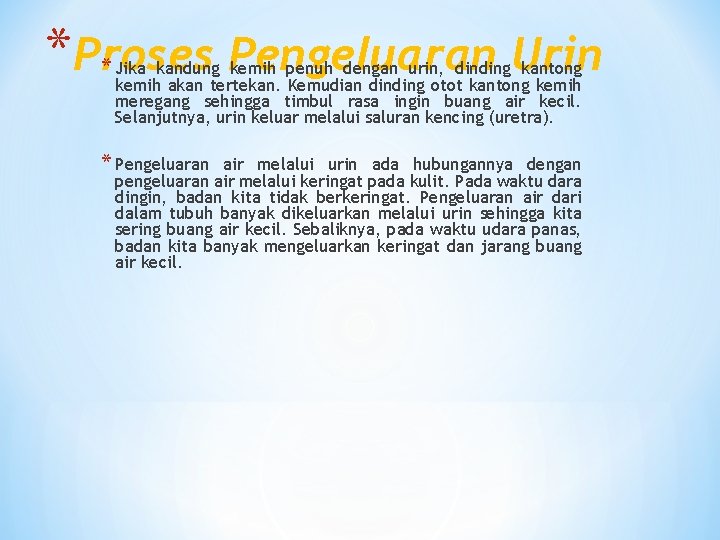 *Proses Pengeluaran Urin * Jika kandung kemih penuh dengan urin, dinding kantong kemih akan