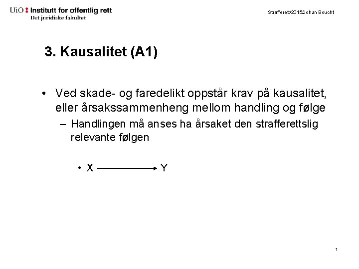 Strafferett/2015/Johan Boucht 3. Kausalitet (A 1) • Ved skade- og faredelikt oppstår krav på