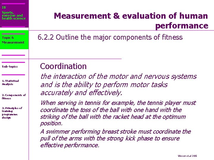 IB Sports, exercise and health science Topic 6 Measurement Sub-topics 1. Statistical Analysis 2.