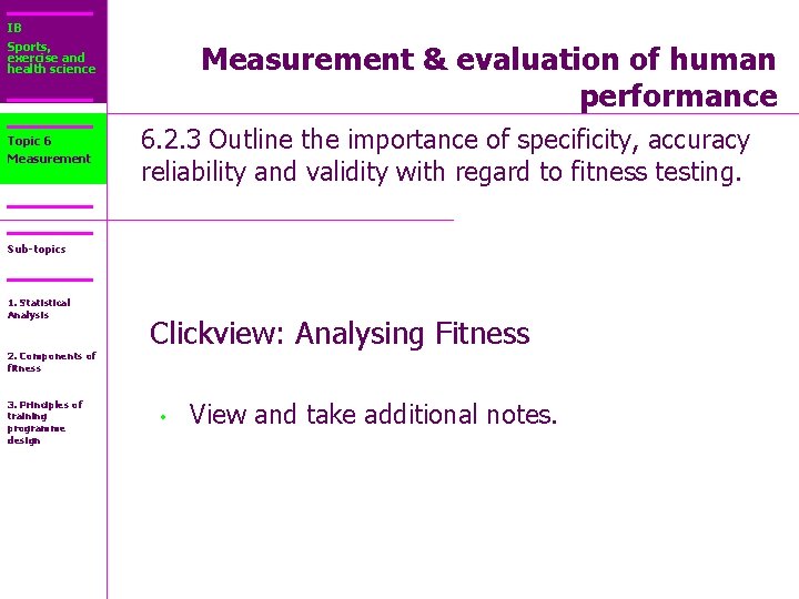 IB Sports, exercise and health science Topic 6 Measurement & evaluation of human performance