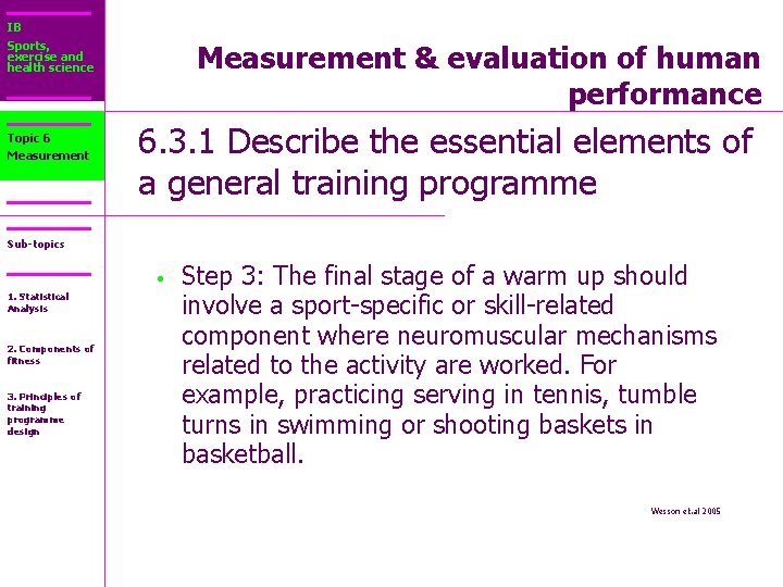 IB Sports, exercise and health science Topic 6 Measurement & evaluation of human performance