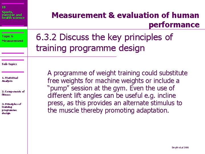 IB Sports, exercise and health science Topic 6 Measurement & evaluation of human performance