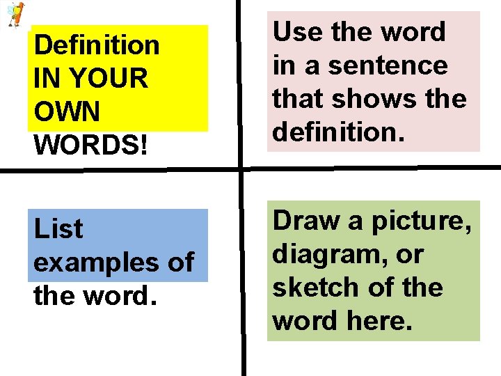 Definition IN YOUR OWN WORDS! Use the word in a sentence that shows the