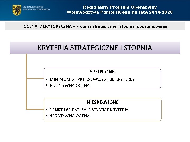 Regionalny Program Operacyjny Województwa Pomorskiego na lata 2014 -2020 OCENA MERYTORYCZNA – kryteria strategiczne