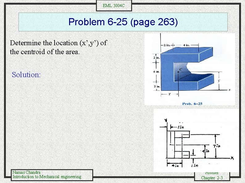 EML 3004 C Problem 6 -25 (page 263) Determine the location (x’, y’) of