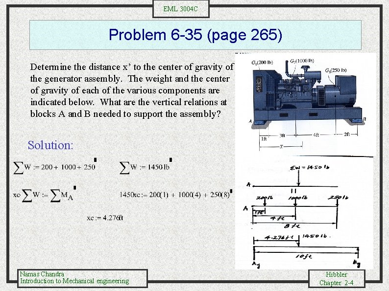 EML 3004 C Problem 6 -35 (page 265) Determine the distance x’ to the