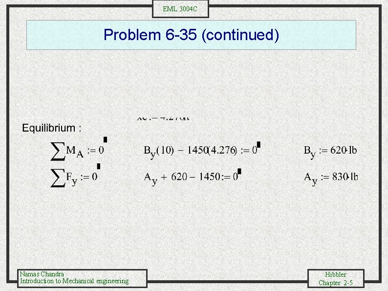 EML 3004 C Problem 6 -35 (continued) Namas Chandra Introduction to Mechanical engineering Hibbler