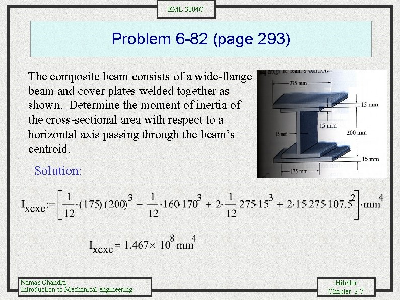EML 3004 C Problem 6 -82 (page 293) The composite beam consists of a