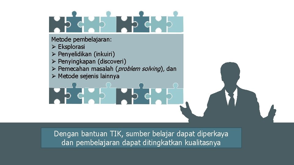 Metode pembelajaran: Ø Eksplorasi Ø Penyelidikan (inkuiri) Ø Penyingkapan (discoveri) Ø Pemecahan masalah (problem