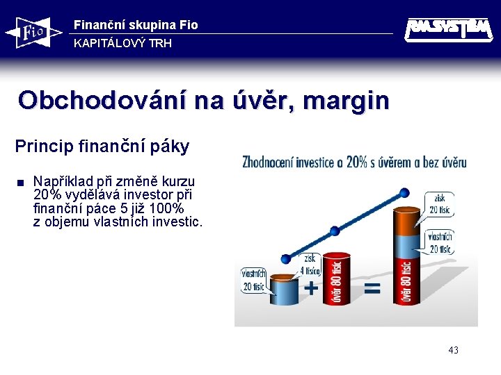 Finanční skupina Fio KAPITÁLOVÝ TRH Obchodování na úvěr, margin Princip finanční páky < Například