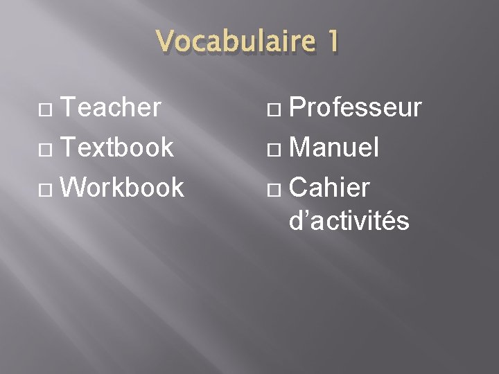 Vocabulaire 1 Teacher Textbook Workbook Professeur Manuel Cahier d’activités 