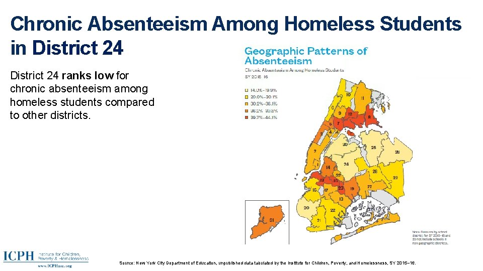 Chronic Absenteeism Among Homeless Students in District 24 ranks low for chronic absenteeism among