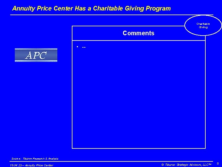 Annuity Price Center Has a Charitable Giving Program Charitable Giving Comments • -- Source: