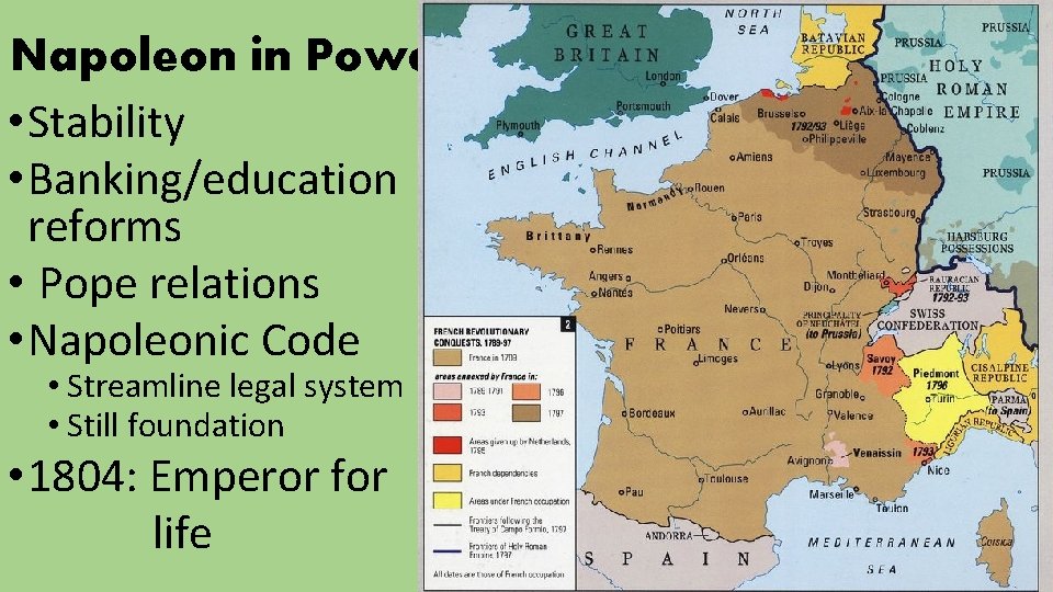 Napoleon in Power • Stability • Banking/education reforms • Pope relations • Napoleonic Code