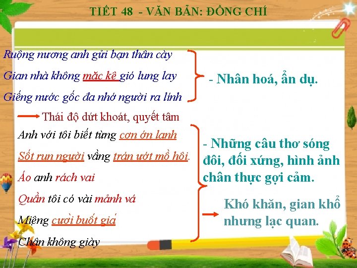 TIẾT 48 - VĂN BẢN: ĐỒNG CHÍ Ruộng nương anh gửi bạn thân cày