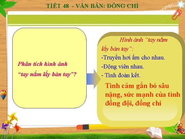 TIẾT 48 - VĂN BẢN: ĐỒNG CHÍ Phân tích hình ảnh “tay nắm lấy