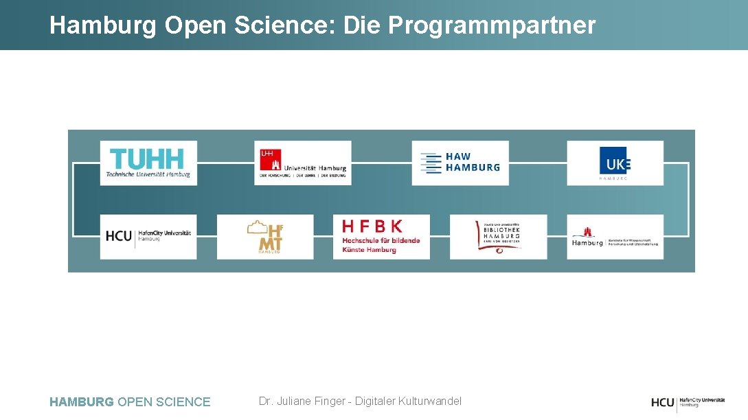 Hamburg Open Science: Die Programmpartner HAMBURG OPEN SCIENCE Dr. Juliane Finger - Digitaler Kulturwandel