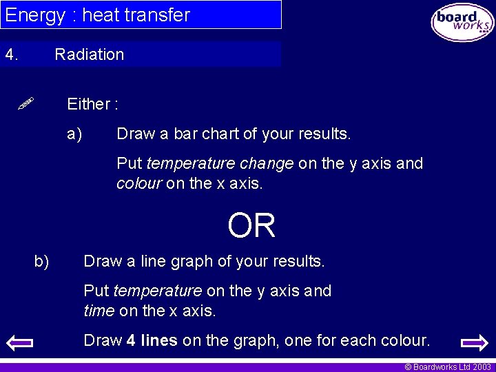 Energy : heat transfer 4. Radiation Either : a) Draw a bar chart of