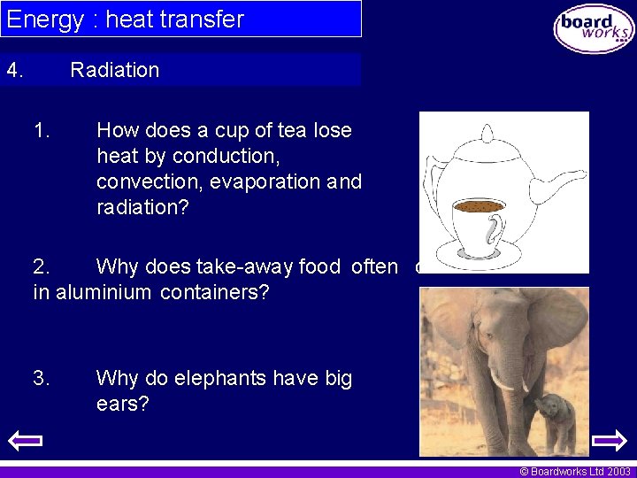 Energy : heat transfer 4. Radiation 1. How does a cup of tea lose