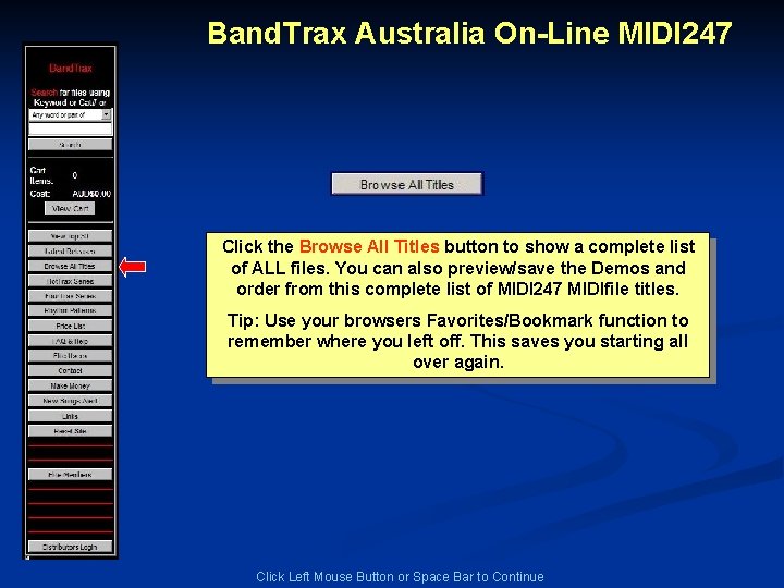 Band. Trax Australia On-Line MIDI 247 Click the Browse All Titles button to show