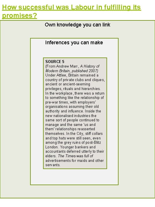 How successful was Labour in fulfilling its promises? Own knowledge you can link Inferences