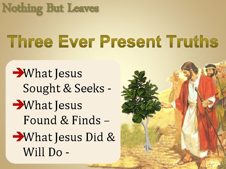 Nothing But Leaves èWhat Jesus Sought & Seeks èWhat Jesus Found & Finds –