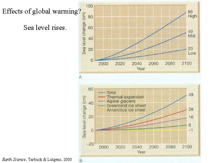Effects of global warming? Sea level rises. Earth Science, Tarbuck & Lutgens, 2000 