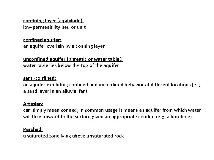 confining layer (aquiclude): low-permeability bed or unit confined aquifer: an aquifer overlain by a