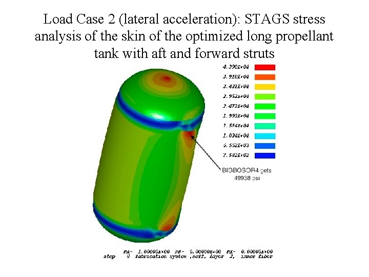 Load Case 2 (lateral acceleration): STAGS stress analysis of the skin of the optimized