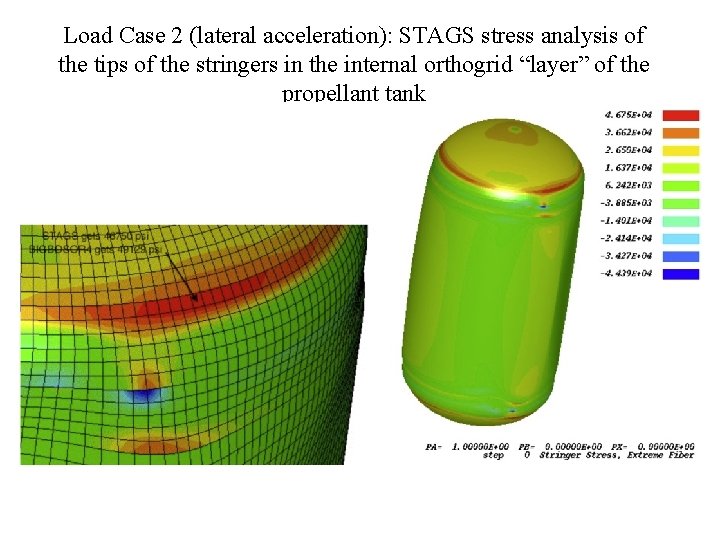 Load Case 2 (lateral acceleration): STAGS stress analysis of the tips of the stringers