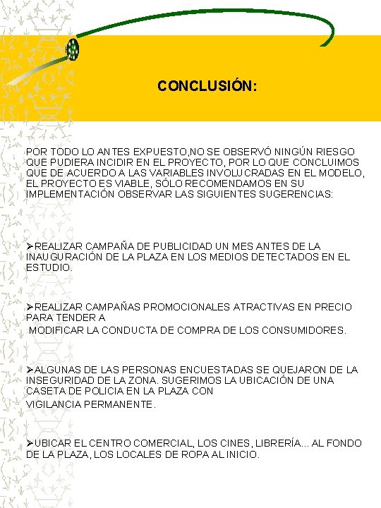 CONCLUSIÓN: POR TODO LO ANTES EXPUESTO, NO SE OBSERVÓ NINGÚN RIESGO QUE PUDIERA INCIDIR