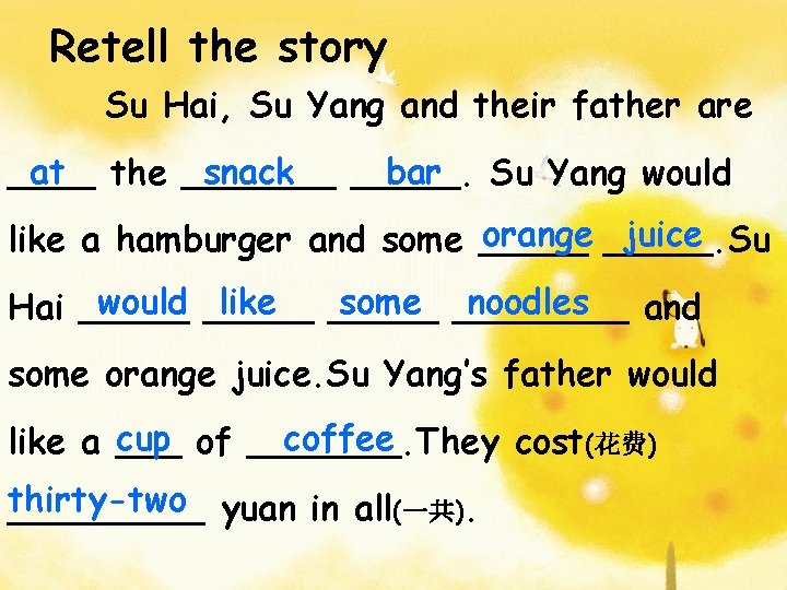 Retell the story Su Hai, Su Yang and their father are at the _______