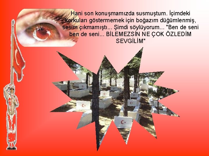 Hani son konuşmamızda susmuştum. İçimdeki korkuları göstermemek için boğazım düğümlenmiş, sesim çıkmamıştı. . .