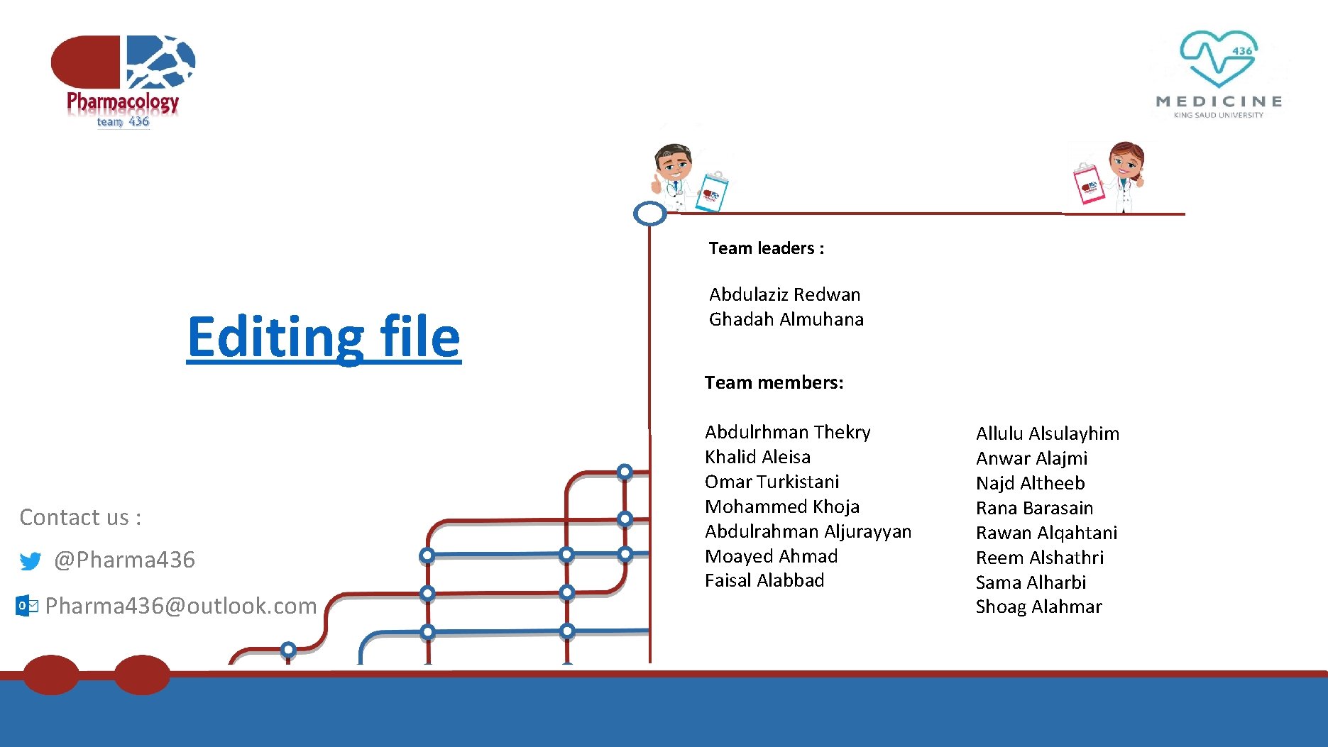 Team leaders : Editing file Contact us : @Pharma 436@outlook. com Abdulaziz Redwan Ghadah