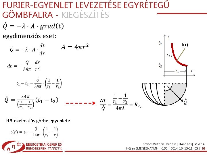 FURIER-EGYENLET LEVEZETÉSE EGYRÉTEGŰ GÖMBFALRA - KIEGÉSZÍTÉS t(r) Hőfokeloszlás görbe egyenlete: Kovács Viktória Barbara |