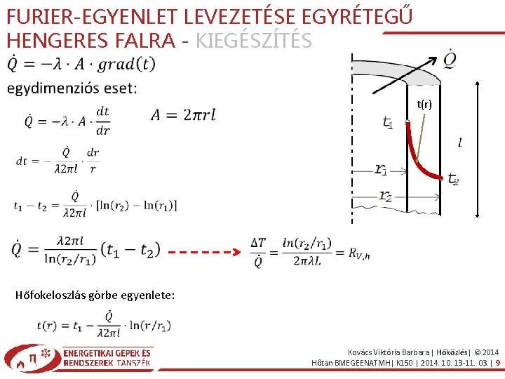 FURIER-EGYENLET LEVEZETÉSE EGYRÉTEGŰ HENGERES FALRA - KIEGÉSZÍTÉS t(r) Hőfokeloszlás görbe egyenlete: Kovács Viktória Barbara